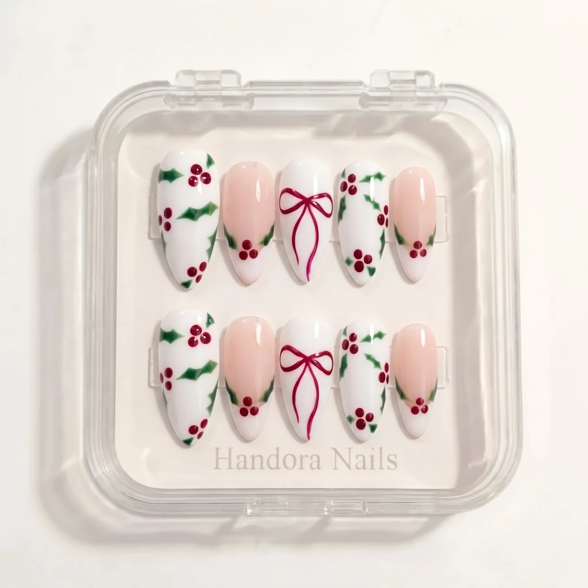 Holly Berry Christmas press-on nails – in gift box by Handora Nails