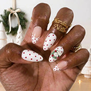Holly Confetti Christmas press-on nails - on hand by Handora Nails