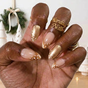 Honey Fawn winter press-on nails - on hand by Handora Nails