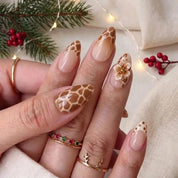 Honey Giraffe winter press-on nails - on hand by Handora Nails