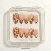 Honey Giraffe winter press-on nails - in display box by Handora Nails