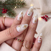 Ivory Gold Christmas press-on nails - design view 3 by Handora Nails