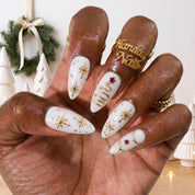 Ivory Gold Christmas press-on nails - design view 4 by Handora Nails