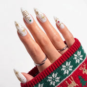 Ivory Gold Christmas press-on nails - design view 6 by Handora Nails