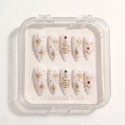 Ivory Gold Christmas press-on nails - design view 9 by Handora Nails