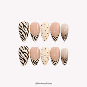 Ivory Zebra winter press-on nails - white background by Handora Nails