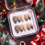 Ivory Zebra winter press-on nails - in display box by Handora Nails