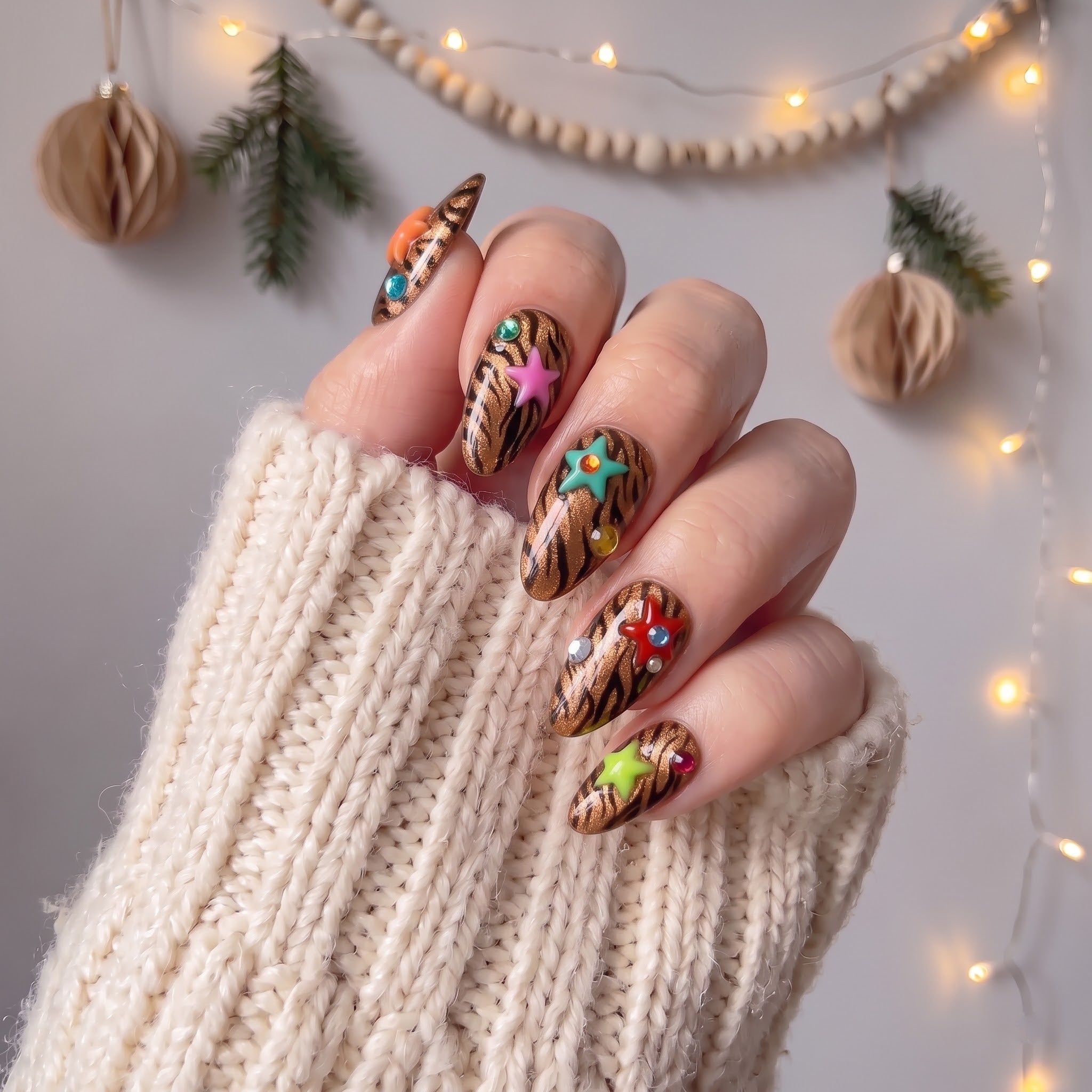 Jingle Jungle Christmas press-on nails - design view 4 by Handora Nails