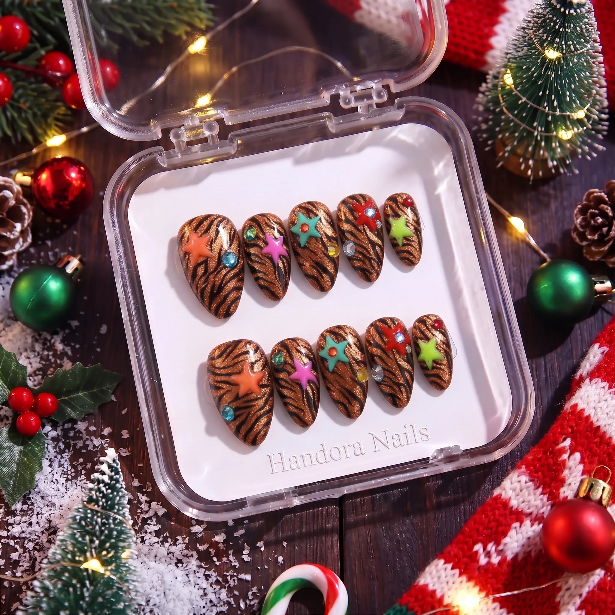 Jingle Jungle Christmas press-on nails - design view 6 by Handora Nails