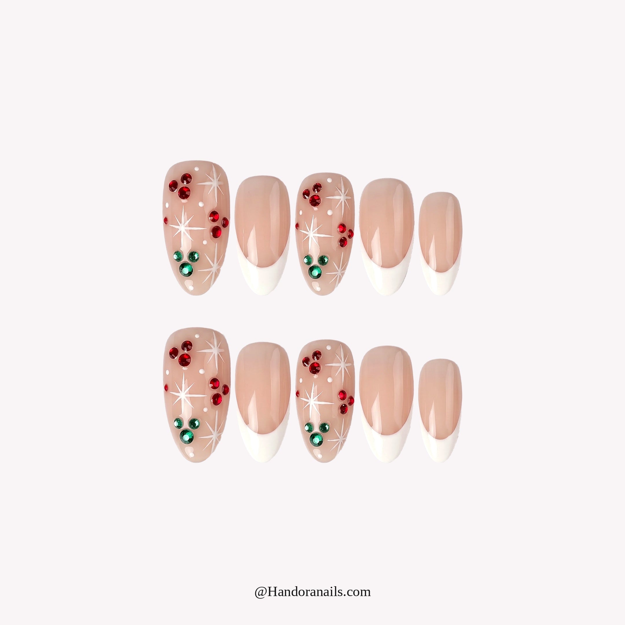 Jolly Mouse Christmas press-on nails – white background by Handora Nails