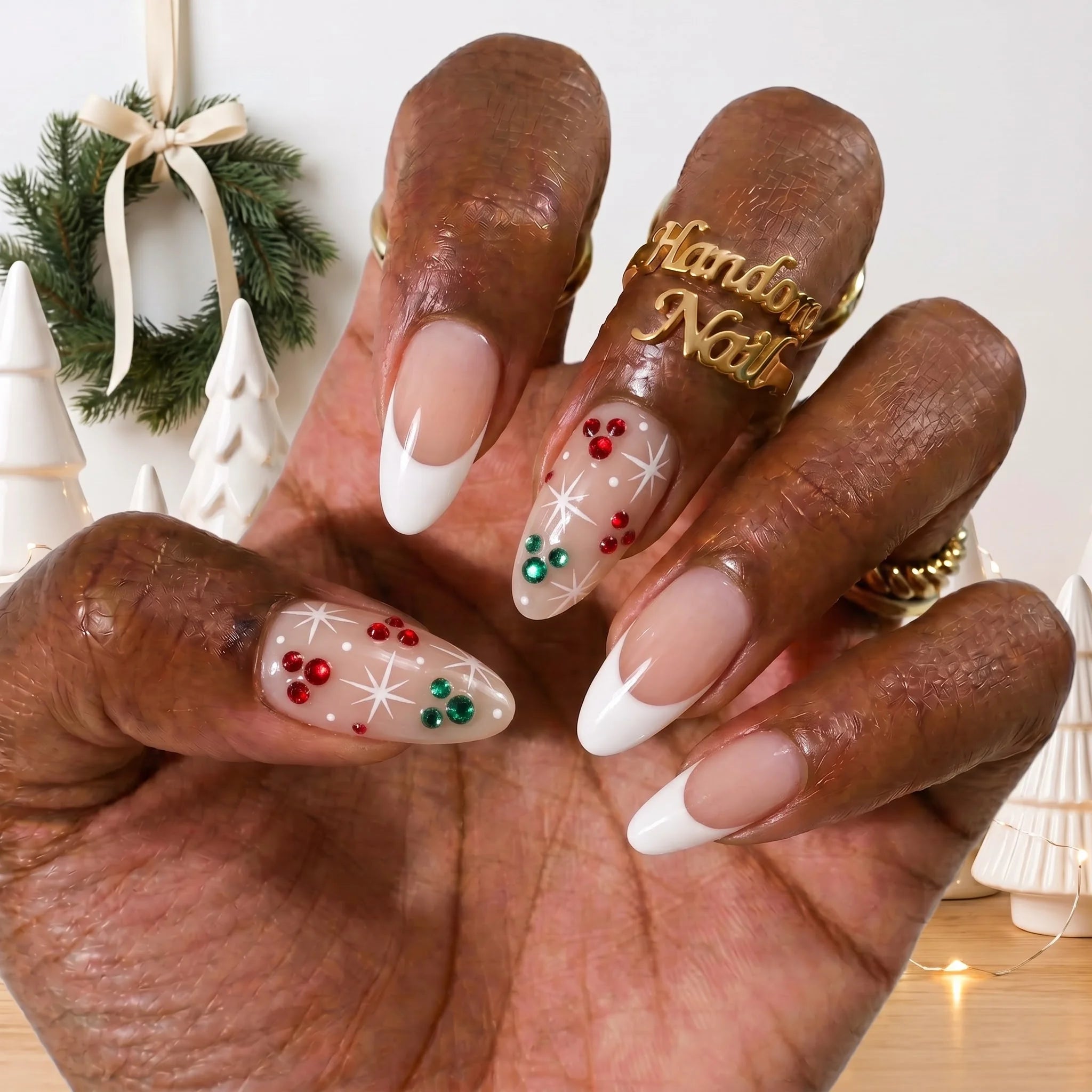 Jolly Mouse Christmas press-on nails – on hand by Handora Nails
