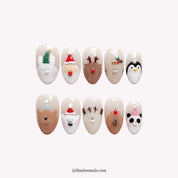 Jolly Zoo Christmas press-on nails - white background by Handora Nails