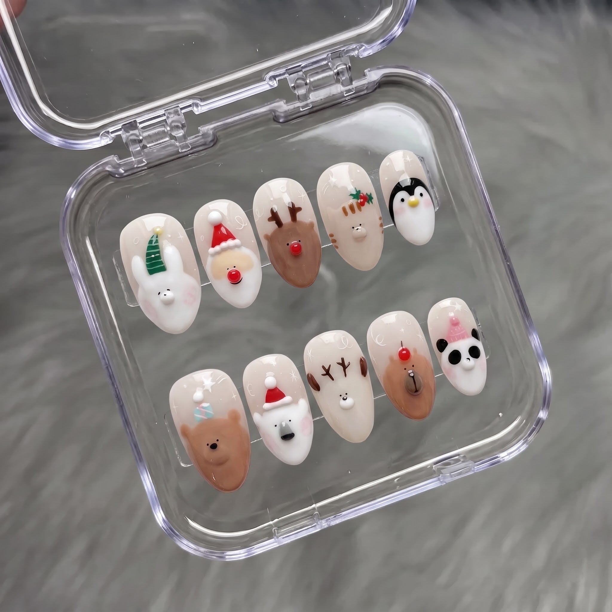 Jolly Zoo Christmas press-on nails - design view 7 by Handora Nails