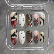 Kitty Stocking Christmas Cat press-on nails – in gift box by Handora Nails