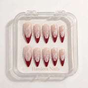 Lace Velvet winter french press-on nails – white background by Handora Nails