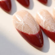 Lace Velvet winter french press-on nails – close-up by Handora Nails