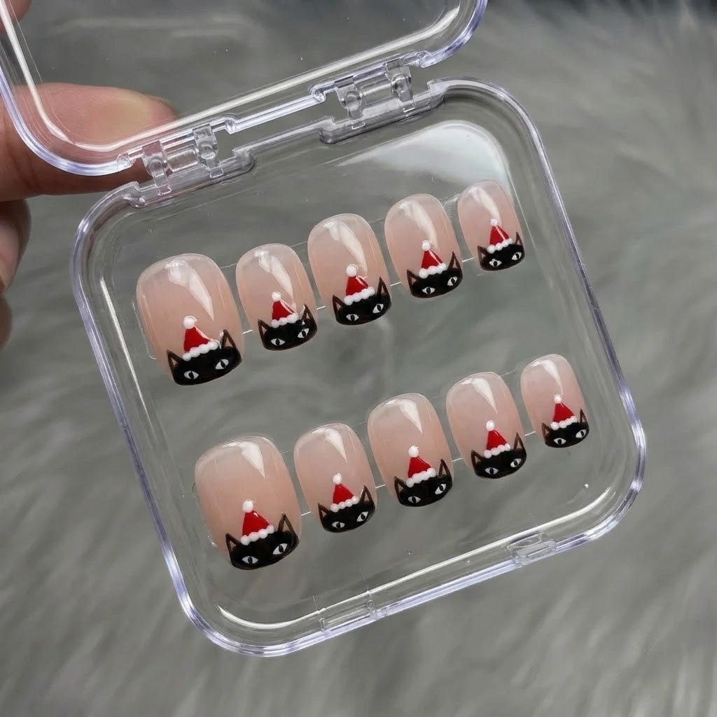 Meowy Christmas Christmas press-on nails - design view 10 by Handora Nails