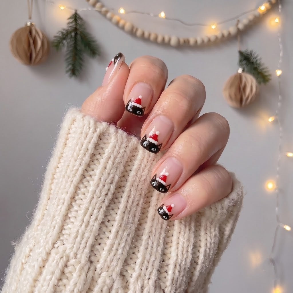 Meowy Christmas Christmas press-on nails - design view 4 by Handora Nails