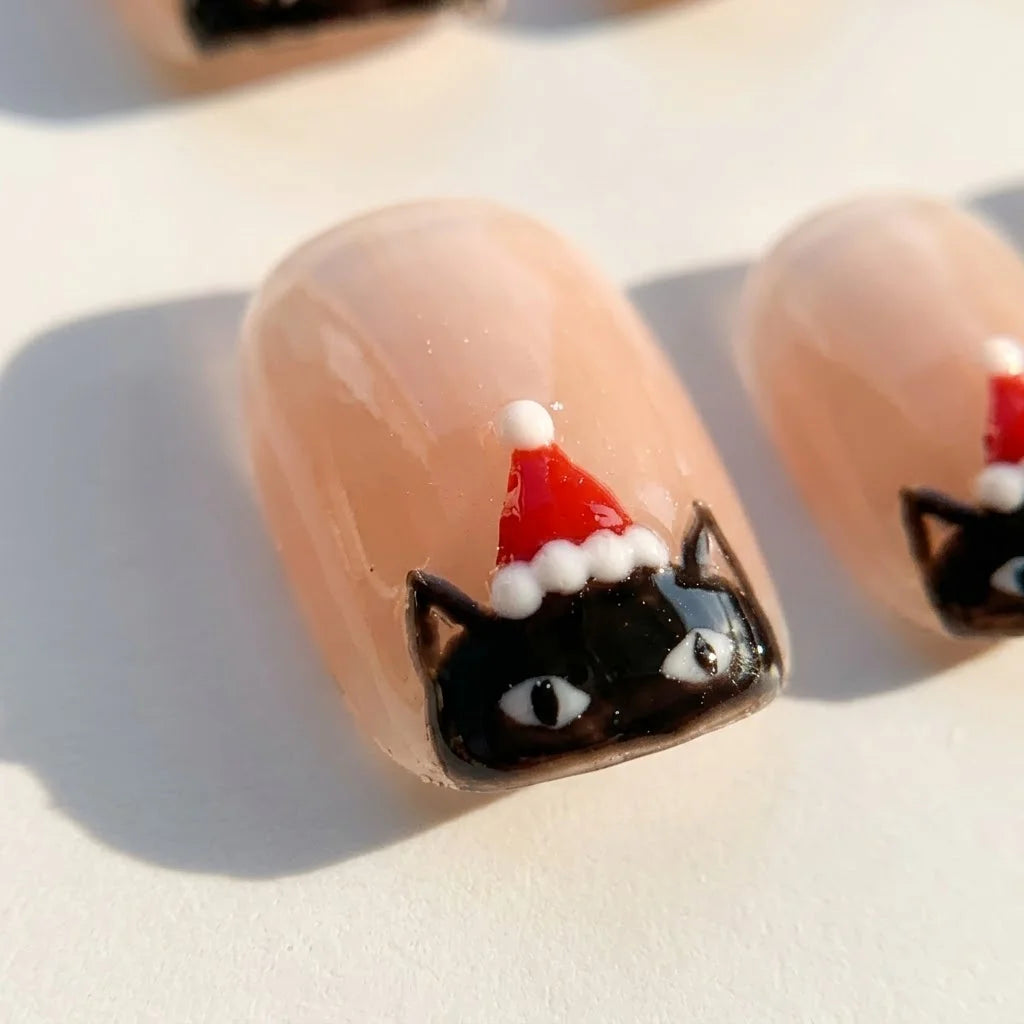 Meowy Christmas Christmas press-on nails - design view 6 by Handora Nails