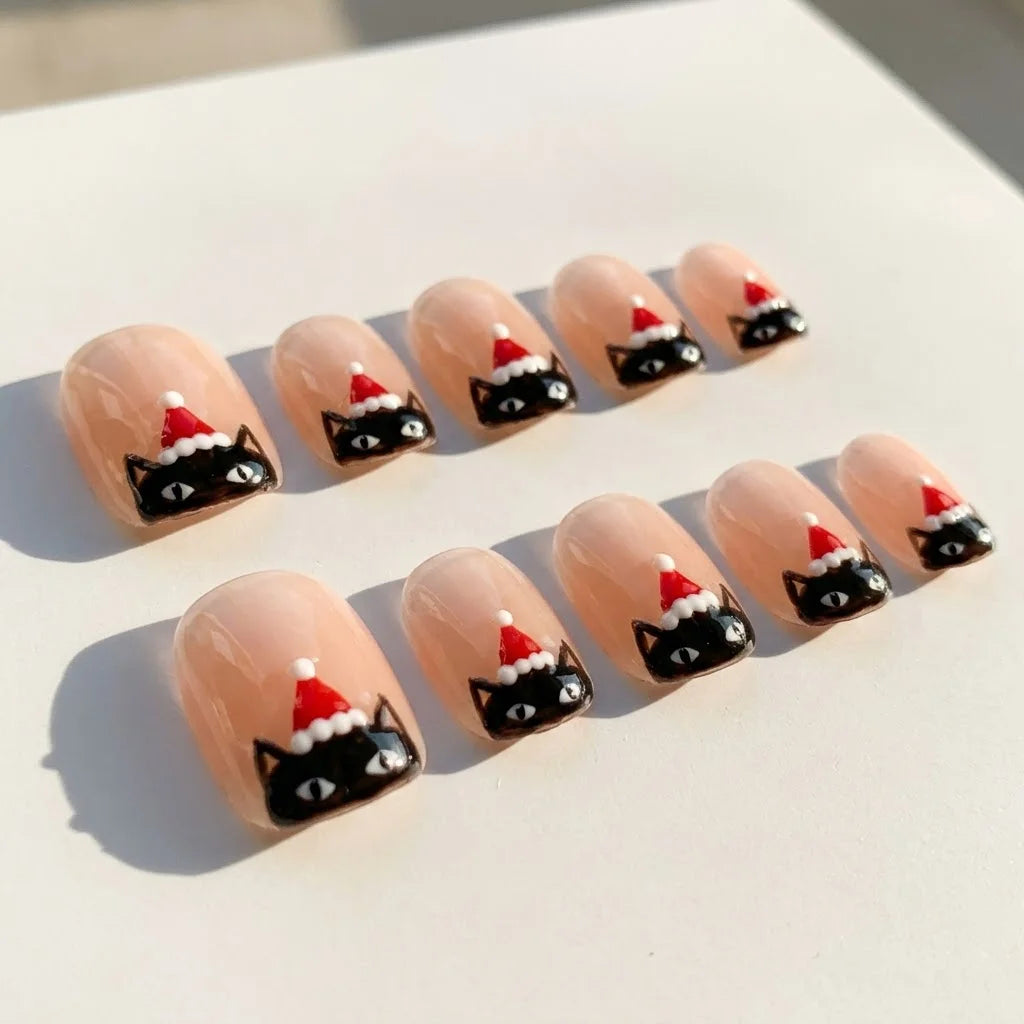 Meowy Christmas Christmas press-on nails - design view 7 by Handora Nails