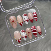 Merry Kitty Candy Cane press-on nails – in gift box by Handora Nails