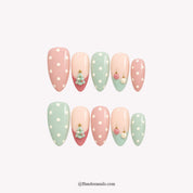 Mint Baubles Christmas press-on nails - white background by Handora Nails