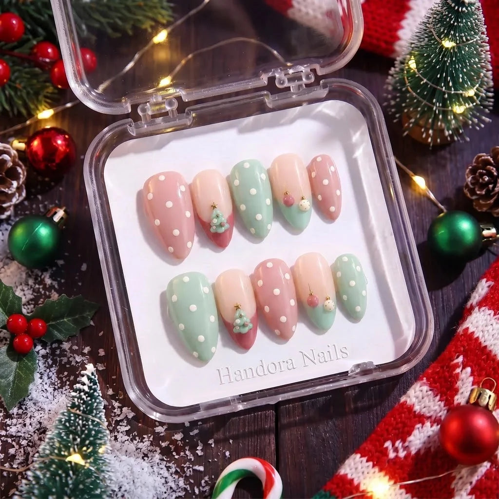 Mint Baubles Christmas press-on nails - in display box by Handora Nails