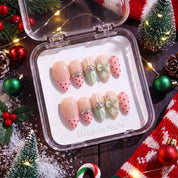 Mint Ribbon Christmas press-on nails - in display box by Handora Nails