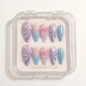Pastel Snowflake winter press-on nails – white background by Handora Nails