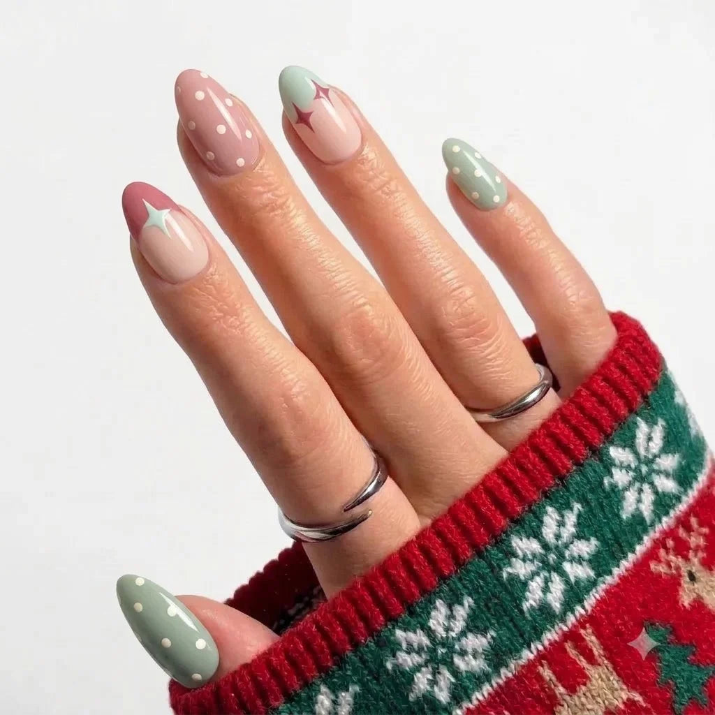 Pastel Starfall Christmas press-on nails - on hand by Handora Nails