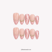 Pearl Dot Waltz Christmas press-on nails - Pink white background by Handora Nails