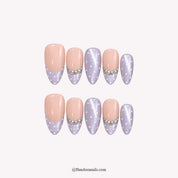 Pearl Dot Waltz Christmas press-on nails - Lavender white background by Handora Nails