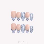 Pearl Dot Waltz Christmas press-on nails - Blue white background by Handora Nails