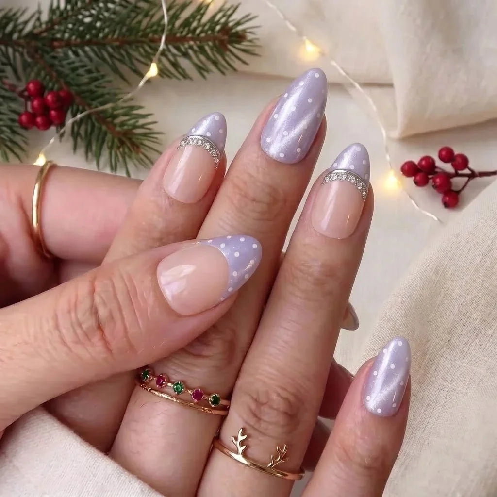 Pearl Dot Waltz Christmas press-on nails - on hand by Handora Nails