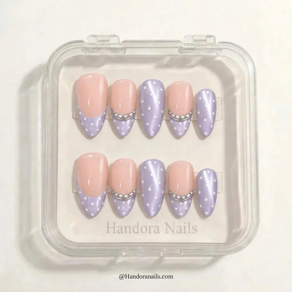 Pearl Dot Waltz Christmas press-on nails - in display box by Handora Nails