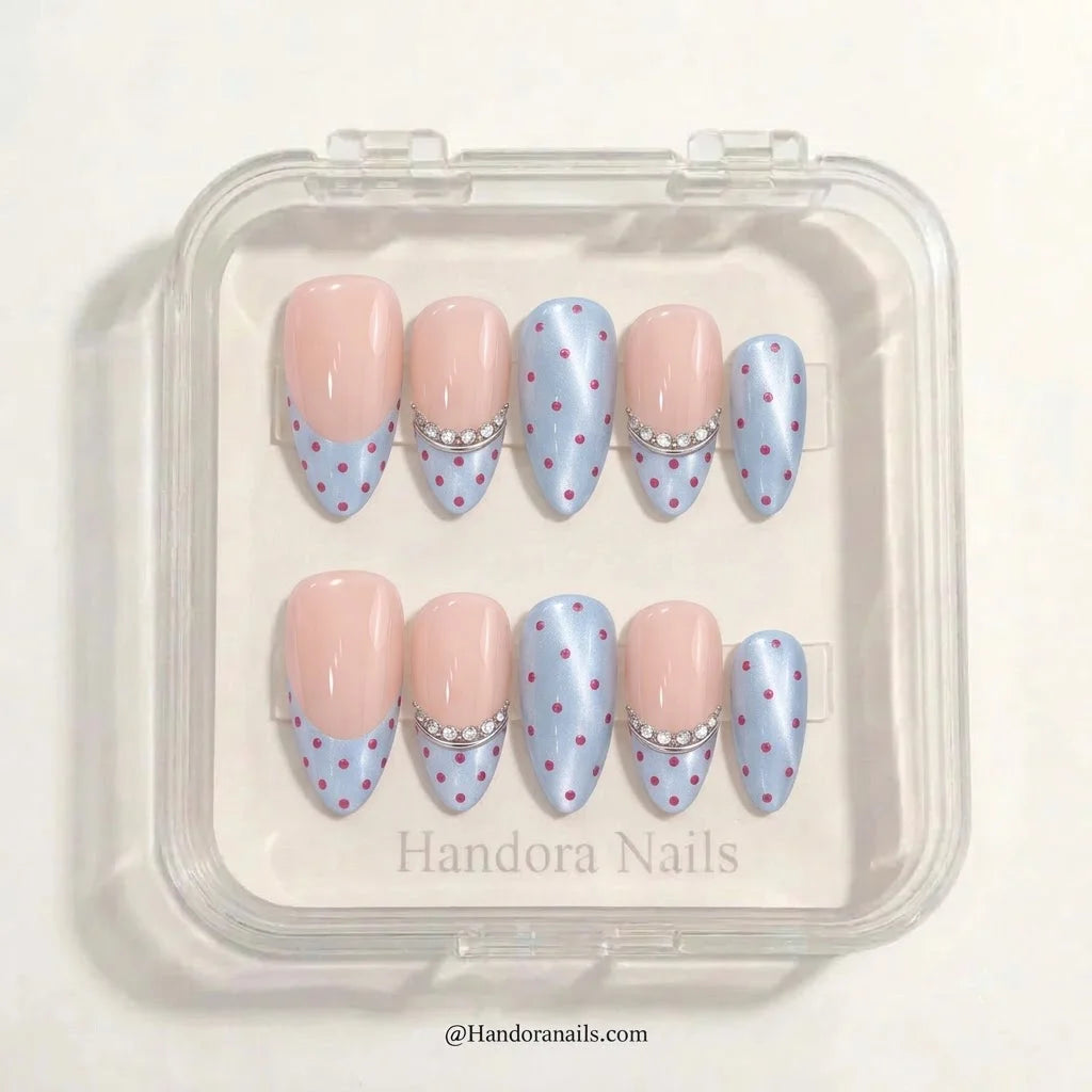 Pearl Dot Waltz Christmas press-on nails - in display box by Handora Nails