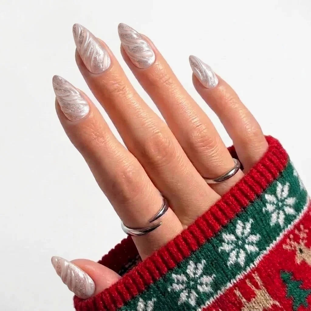 Pearl Drift Christmas press-on nails - design view 5 by Handora Nails