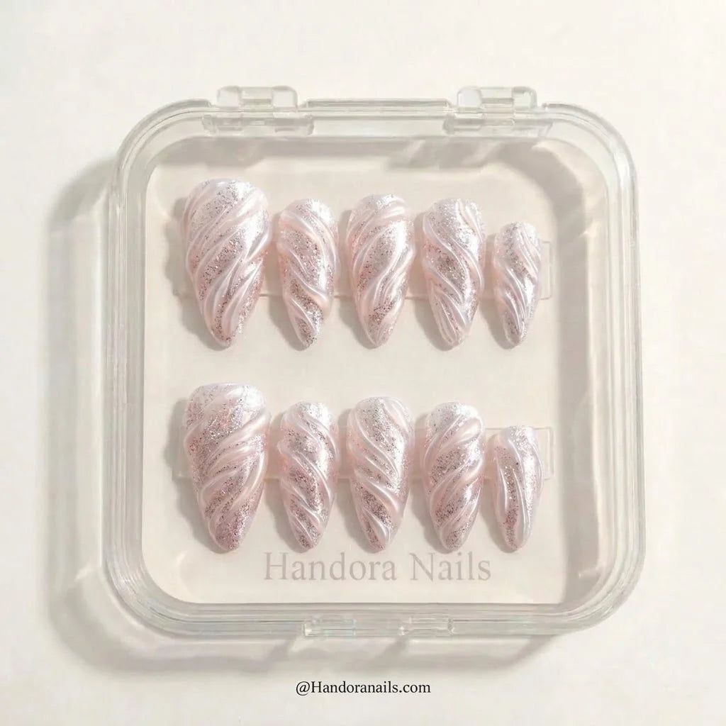 Pearl Drift Christmas press-on nails - design view 6 by Handora Nails