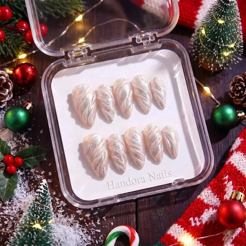 Pearl Drift Christmas press-on nails - design view 7 by Handora Nails