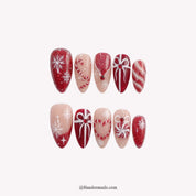 Peppermint Parcel Christmas press-on nails - white background by Handora Nails