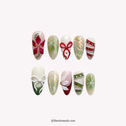 Poinsettia Dream Christmas press-on nails - white background by Handora Nails