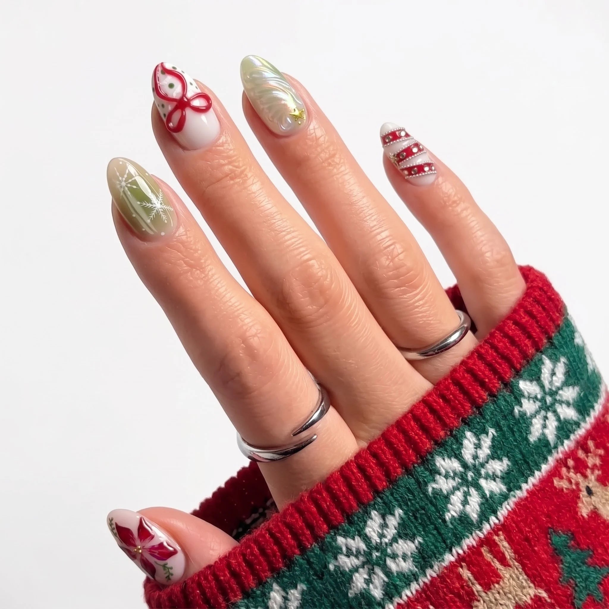 Poinsettia Dream Christmas press-on nails - design view 5 by Handora Nails