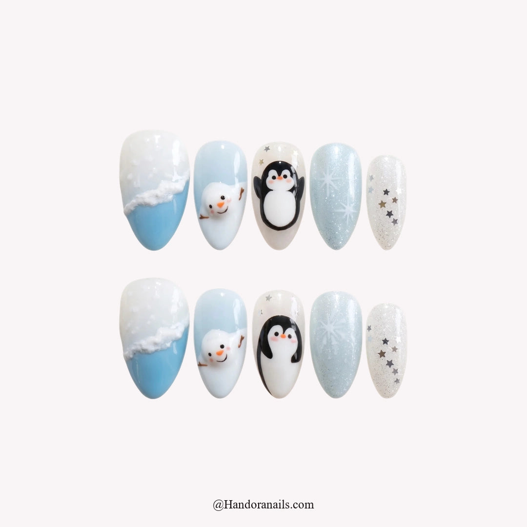 Polar Pals Christmas press-on nails - white background by Handora Nails