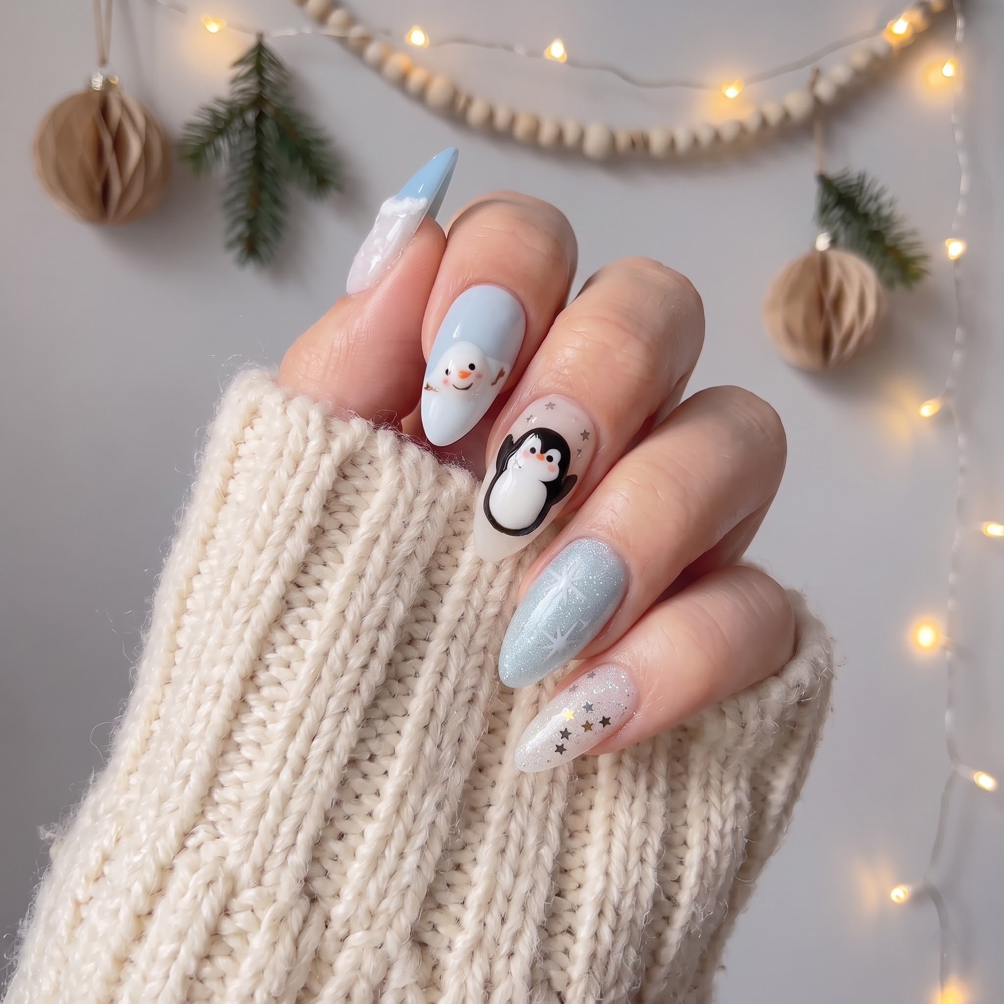 Polar Pals Christmas press-on nails - design view 2 by Handora Nails