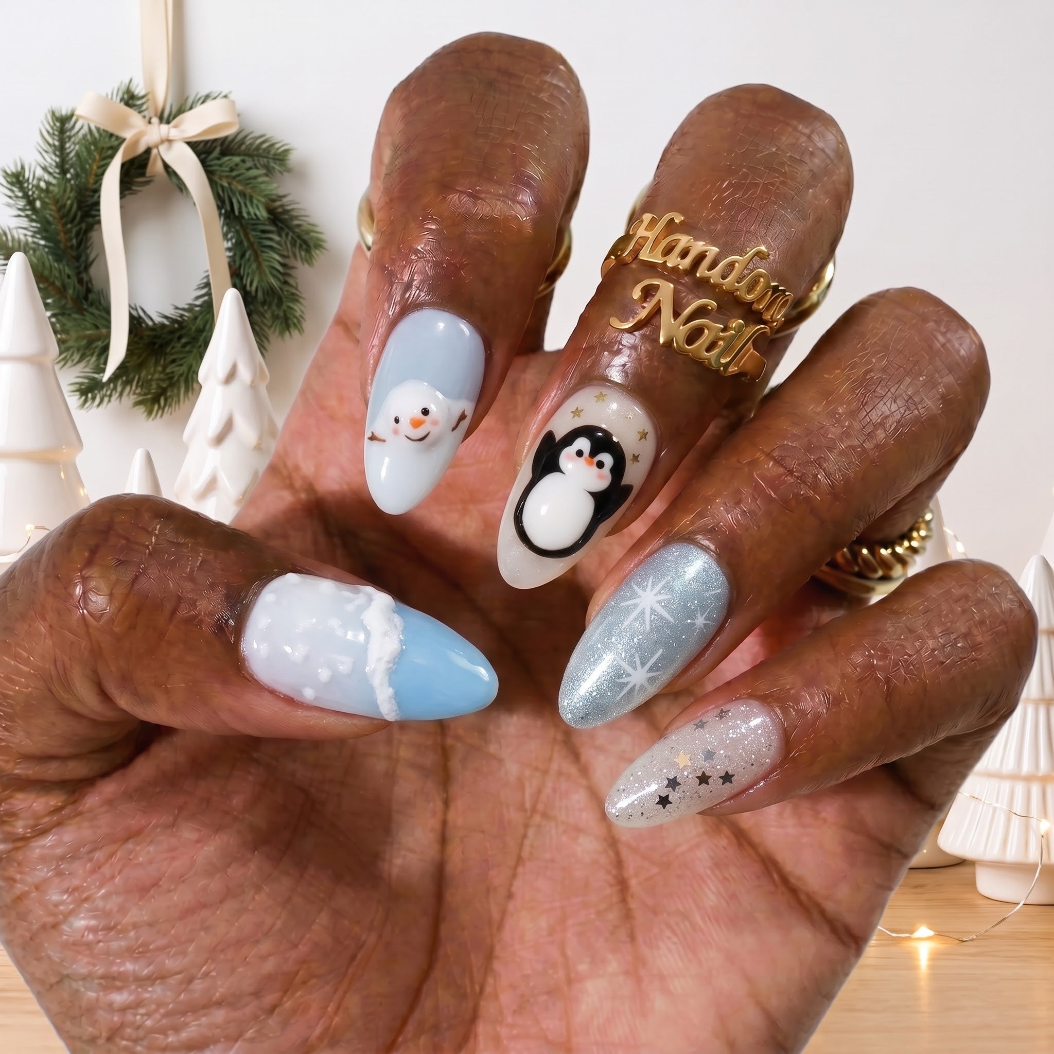 Polar Pals Christmas press-on nails - design view 6 by Handora Nails