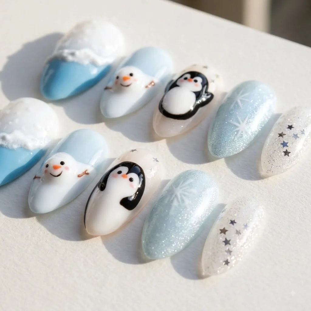Polar Pals Christmas press-on nails - design view 8 by Handora Nails