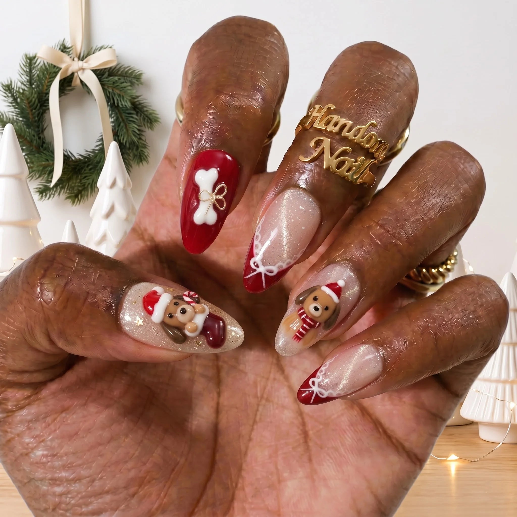 Puppy Stocking Christmas Dog press-on nails – on hand by Handora Nails