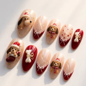 Puppy Stocking Christmas Dog press-on nails – flat lay by Handora Nails