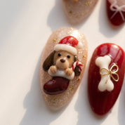 Puppy Stocking Christmas Dog press-on nails – close-up by Handora Nails