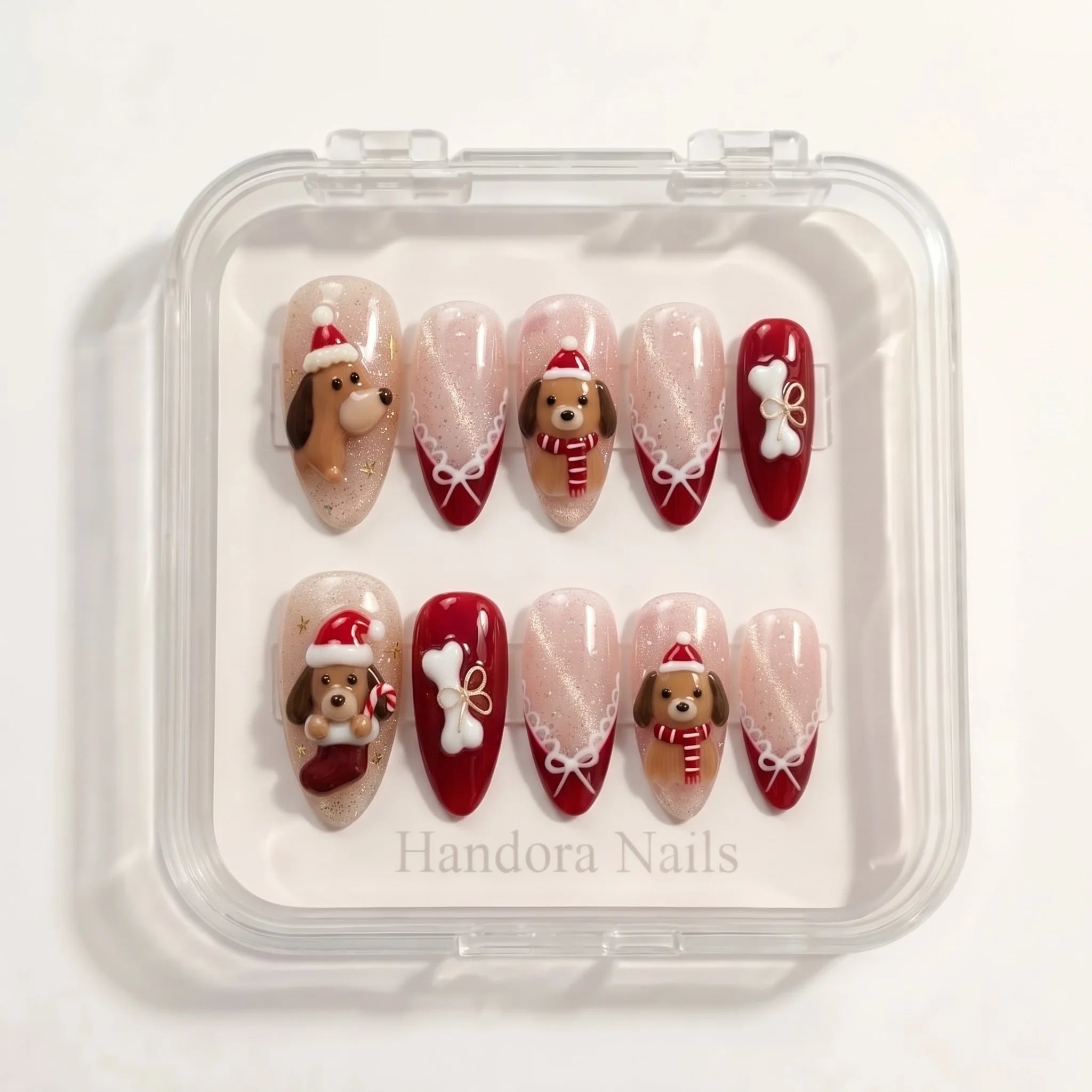 Puppy Stocking Christmas Dog press-on nails – in gift box by Handora Nails